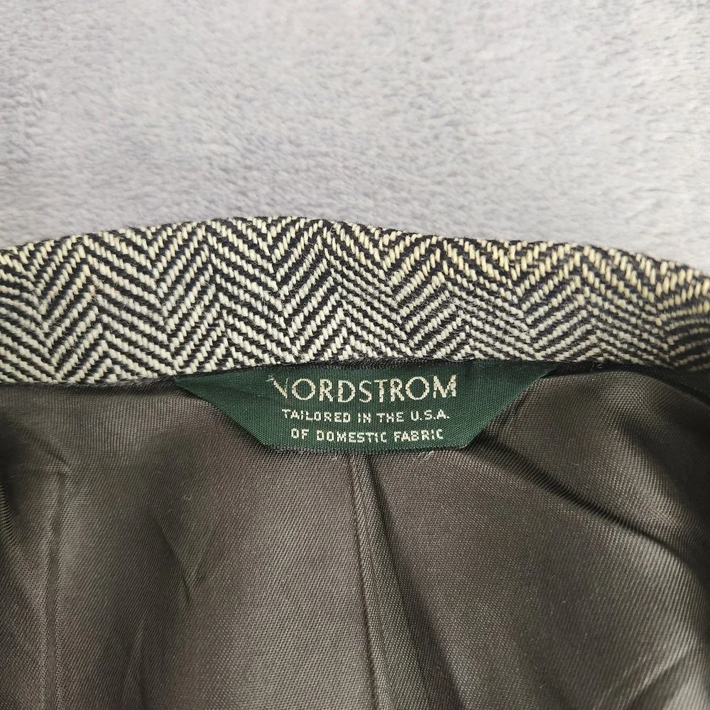 Tweed Herringbone 100% Wool Blazer Jacket 43L 43 Nordstrom Mens Black Sport Coat